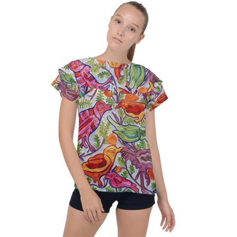 Art Flower Pattern Background Ruffle Collar Chiffon Blouse by Nexatart