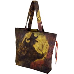 Witch On Moon Drawstring Tote Bag by bloomingvinedesign