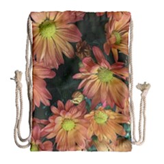 Cream And Pink Fall Flowers Drawstring Bag (large) by bloomingvinedesign