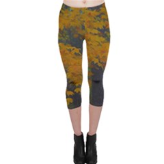 Yellow Fall Leaves And Branches Capri Leggings  by bloomingvinedesign