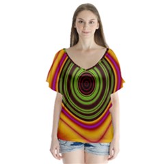 Digital Art Background Yellow Red V-neck Flutter Sleeve Top by Sapixe