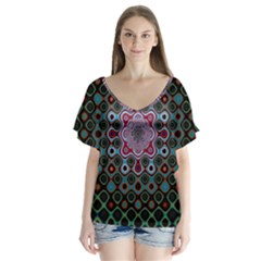 Digital Art Background Colors V-neck Flutter Sleeve Top by Sapixe