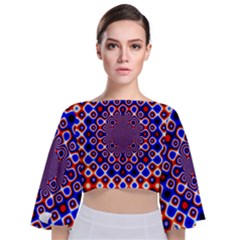 Digital Art Background Red Blue Tie Back Butterfly Sleeve Chiffon Top by Sapixe