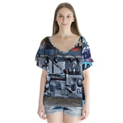 Lost Places Abandoned Train Station V-neck Flutter Sleeve Top by Sapixe