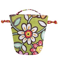 Flowers Fabrics Floral Design Drawstring Bucket Bag by Sapixe