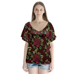 Seamless Tile Background Abstract V-neck Flutter Sleeve Top by Sapixe