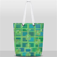 Green Abstract Geometric Full Print Rope Handle Tote (small) by Sapixe