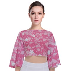 Plant Flowers Bird Spring Tie Back Butterfly Sleeve Chiffon Top by Sapixe