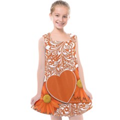 Flower Floral Heart Background Kids  Cross Back Dress by Sapixe