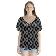 B/w Abstract Pattern 2 V-neck Flutter Sleeve Top by JadehawksAnD