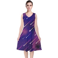 Meteor Shower 1 V-neck Midi Sleeveless Dress  by JadehawksAnD