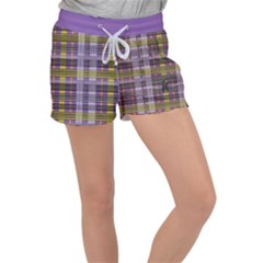 Playing With Plaid Kitten (purple) Halloween Pattern Women s Velour Lounge Shorts by emilyzragz
