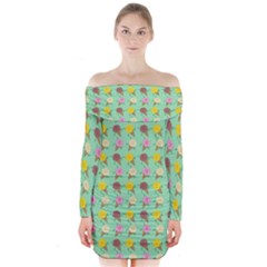 Roses Are Neapolitan Ice Cream Long Sleeve Off Shoulder Dress by emilyzragz