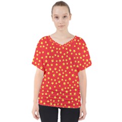 Pattern Stars Multi Color V-neck Dolman Drape Top by Sapixe