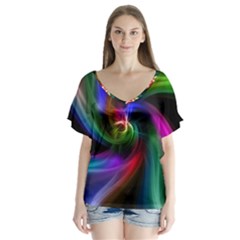 Abstract Art Color Design Lines V-neck Flutter Sleeve Top by Sapixe