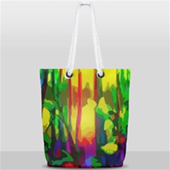 Abstract Vibrant Colour Botany Full Print Rope Handle Tote (small) by Sapixe