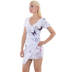 Butterflies And Flowers Short Sleeve Asymmetric Mini Dress by burpdesignsA