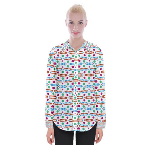 Retro Pink Green Blue Orange Dots Pattern Womens Long Sleeve Shirt by BrightVibesDesign