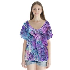 Background Peel Art Abstract V-neck Flutter Sleeve Top by Sapixe