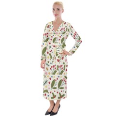 Floral Christmas Pattern  Velvet Maxi Wrap Dress by Valentinaart