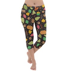 Thanksgiving Pattern Lightweight Velour Capri Yoga Leggings by Valentinaart