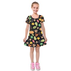 Thanksgiving Pattern Kids  Short Sleeve Velvet Dress by Valentinaart