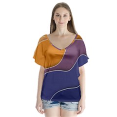 Autumn Copyspace Wallpaper V-neck Flutter Sleeve Top by Sapixe