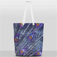Peacock Feathers Color Plumage Blue Full Print Rope Handle Tote (small) by Sapixe