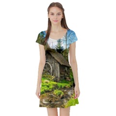 Landscape # 3 The Shed Short Sleeve Skater Dress by ArtworkByPatrick