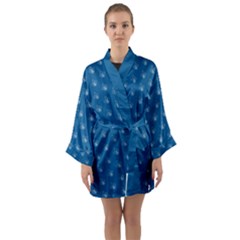 Quebec French Royal Fleur De Lys Elegant Pattern Blue Blue Quebec Fleur De Lys Pattern Blue Long Sleeve Kimono Robe by Quebec