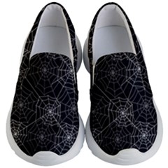 Pattern Spiderweb Halloween Gothic On Black Background Kid s Lightweight Slip Ons by genx