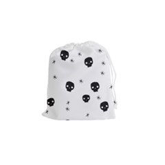 Pattern Skull Stars Handrawn Naive Halloween Gothic Black And White Drawstring Pouch (small) by genx