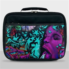 Graffiti Woman And Monsters Turquoise Cyan And Purple Bright Urban Art With Stars Lunch Bag by genx
