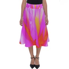Fiery Hot Pink And Yellow Cactus Dahlia Flower Perfect Length Midi Skirt by myrubiogarden