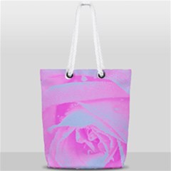 Perfect Hot Pink And Light Blue Rose Detail Full Print Rope Handle Tote (small) by myrubiogarden