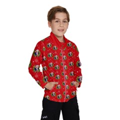 Trump Wrait Pattern Make Christmas Great Again Maga Funny Red Gift With Snowflakes And Trump Face Smiling Windbreaker (kids) by snek