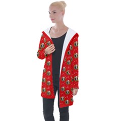 Trump Wrait Pattern Make Christmas Great Again Maga Funny Red Gift With Snowflakes And Trump Face Smiling Longline Hooded Cardigan by snek