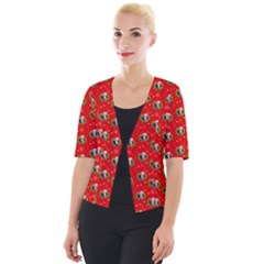 Trump Wrait Pattern Make Christmas Great Again Maga Funny Red Gift With Snowflakes And Trump Face Smiling Cropped Button Cardigan by snek
