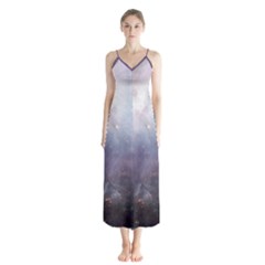 Orion Nebula Pastel Violet Purple Turquoise Blue Star Formation Button Up Chiffon Maxi Dress by genx