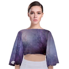Orion Nebula Pastel Violet Purple Turquoise Blue Star Formation Tie Back Butterfly Sleeve Chiffon Top by genx