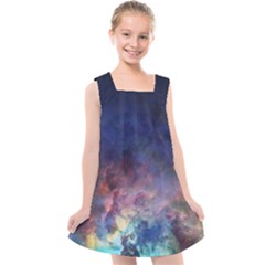 Lagoon Nebula Interstellar Cloud Pastel Pink, Turquoise And Yellow Stars Kids  Cross Back Dress by genx
