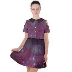 Christmas Tree Cluster Red Stars Nebula Constellation Astronomy Short Sleeve Shoulder Cut Out Dress  by genx