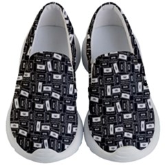 Tape Cassette 80s Retro Genx Pattern Black And White Kid s Lightweight Slip Ons by genx