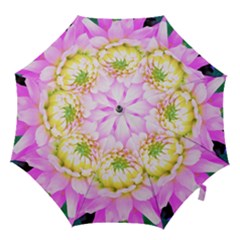 Pretty Pink, White And Yellow Cactus Dahlia Macro Hook Handle Umbrellas (medium) by myrubiogarden