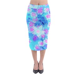 Blue And Hot Pink Succulent Underwater Sedum Midi Pencil Skirt by myrubiogarden