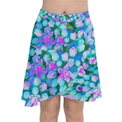 Blue And Hot Pink Succulent Sedum Flowers Detail Chiffon Wrap Front Skirt by myrubiogarden