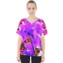 Abstract Ultra Violet Purple Iris On Red And Pink V-Neck Dolman Drape Top View1