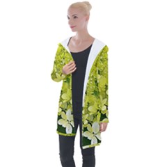 Elegant Chartreuse Green Limelight Hydrangea Macro Longline Hooded Cardigan by myrubiogarden
