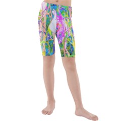 Abstract Oriental Lilies In My Rubio Garden Kids  Mid Length Swim Shorts by myrubiogarden