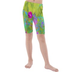 Red Rose With Stunning Golden Yellow Garden Foliage Kids  Mid Length Swim Shorts by myrubiogarden
